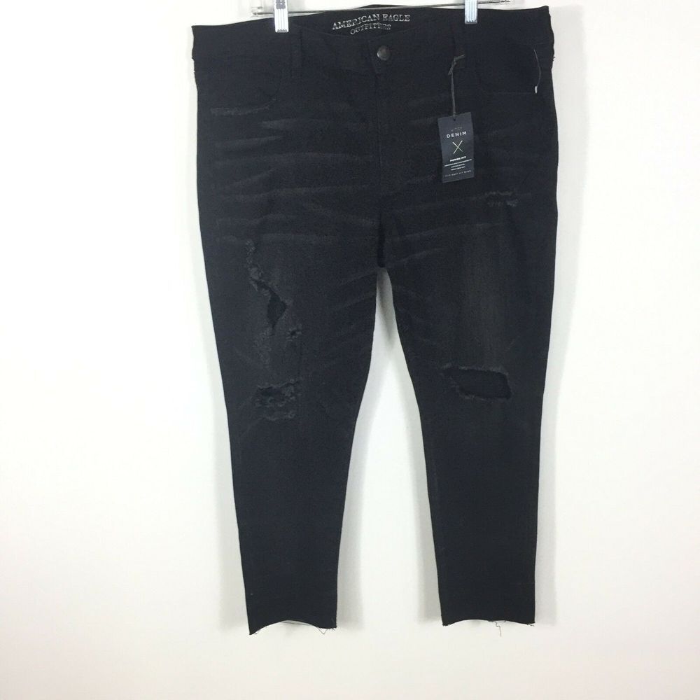 American Eagle 20 Black Distressed Skinny Jeans Super Stretch Ripped Power Fit
